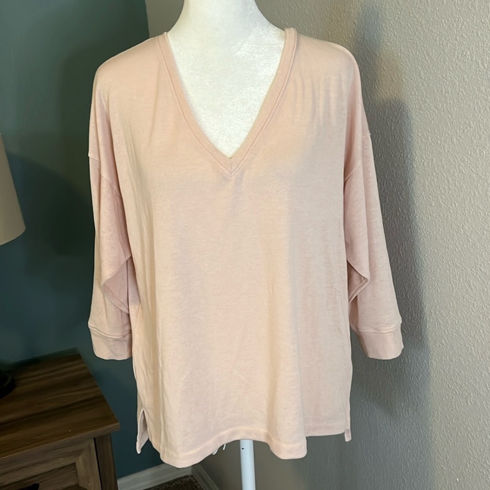 JCrew Soft VNeck Relaxed Fit 3/4 Sleeve Top Size Small Pink